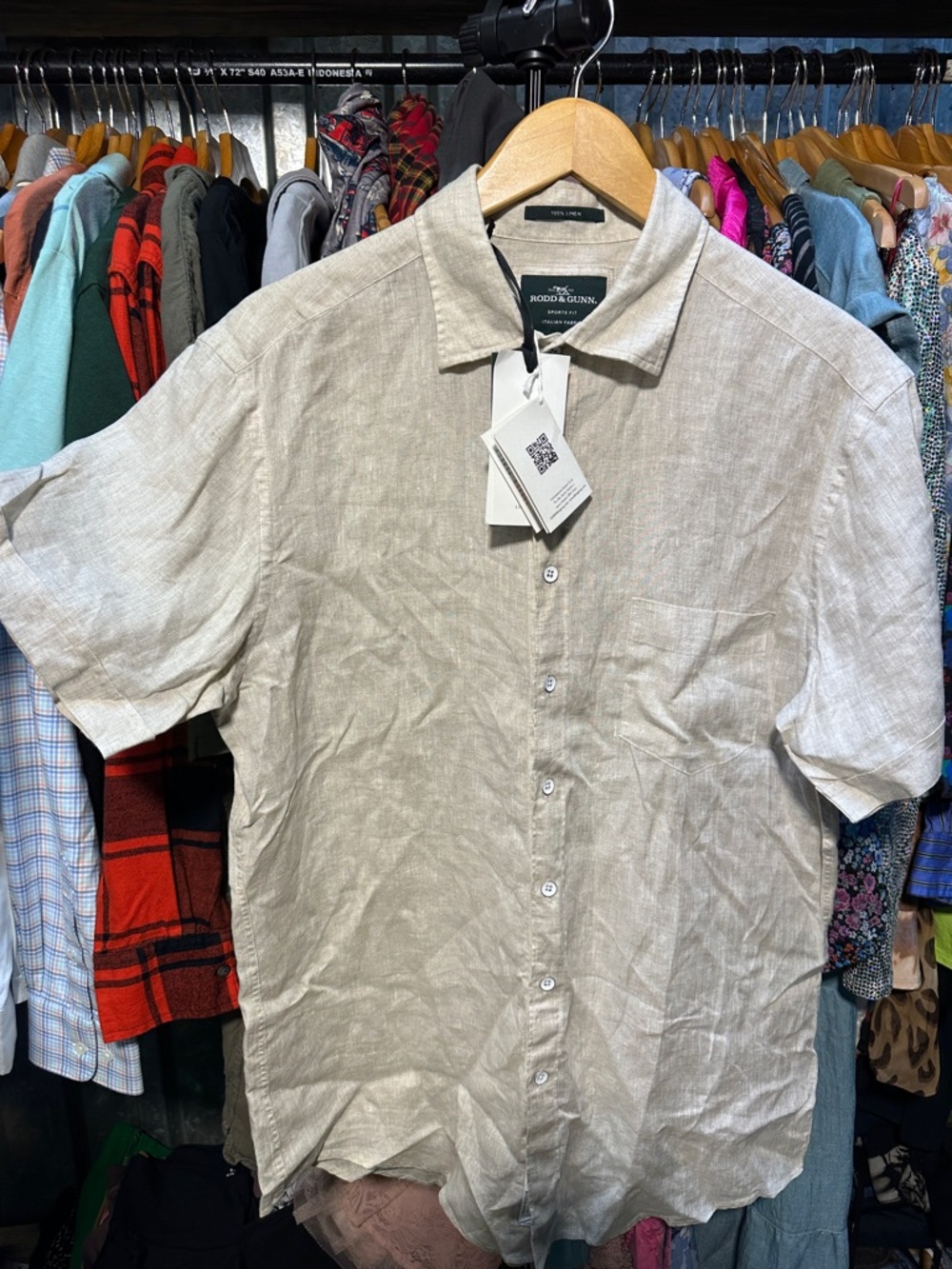 Joules Neutral Linen Short-Sleeve Button-Down Shirt
